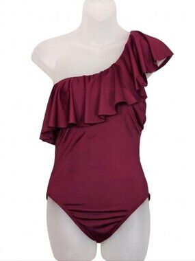 Tropik One Shoulder Ruffle One Piece Swimsuit Womens Size Small Burgundy Purple
